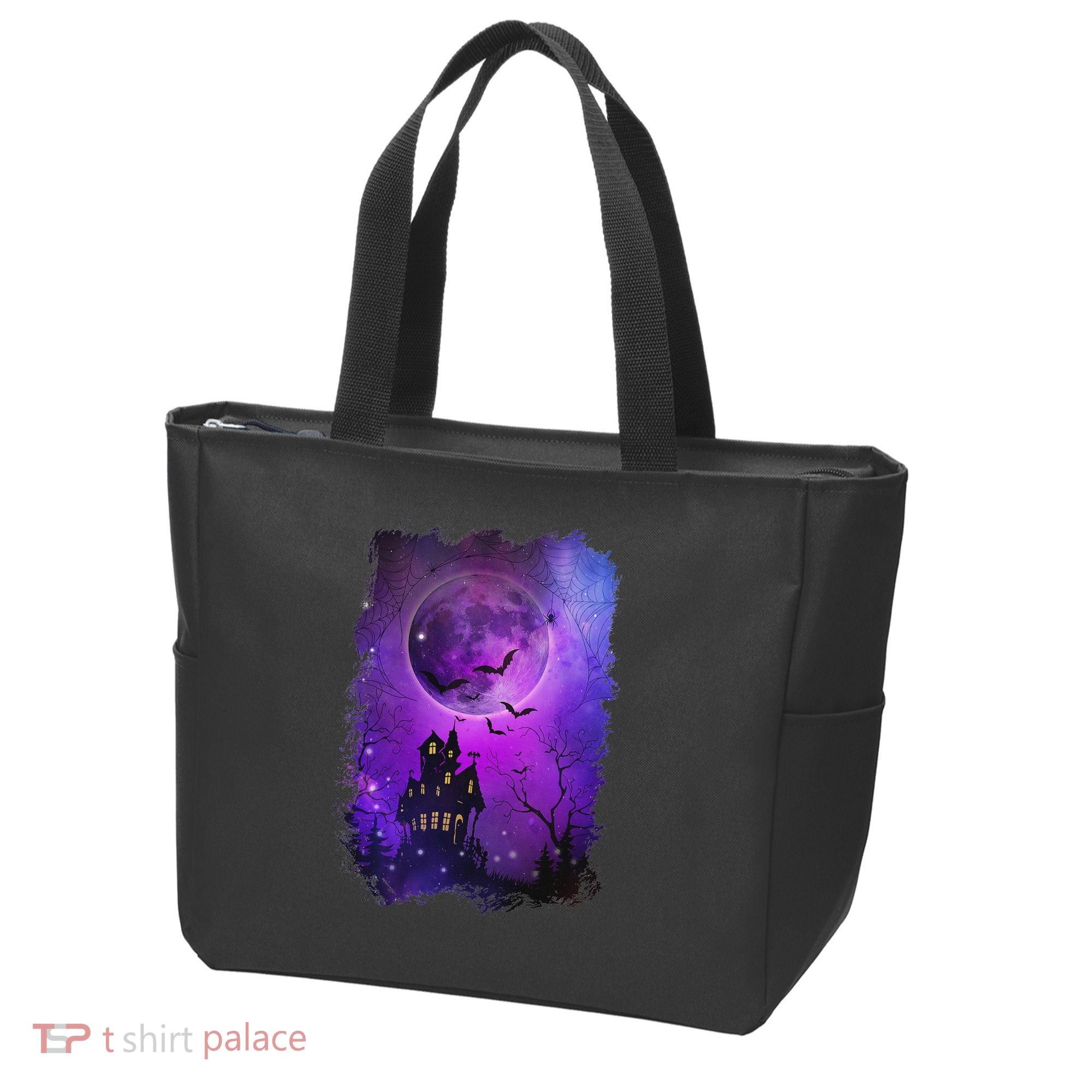 Spooky Halloween Haunted House Bats & Blood Moon Scene Tote Bag