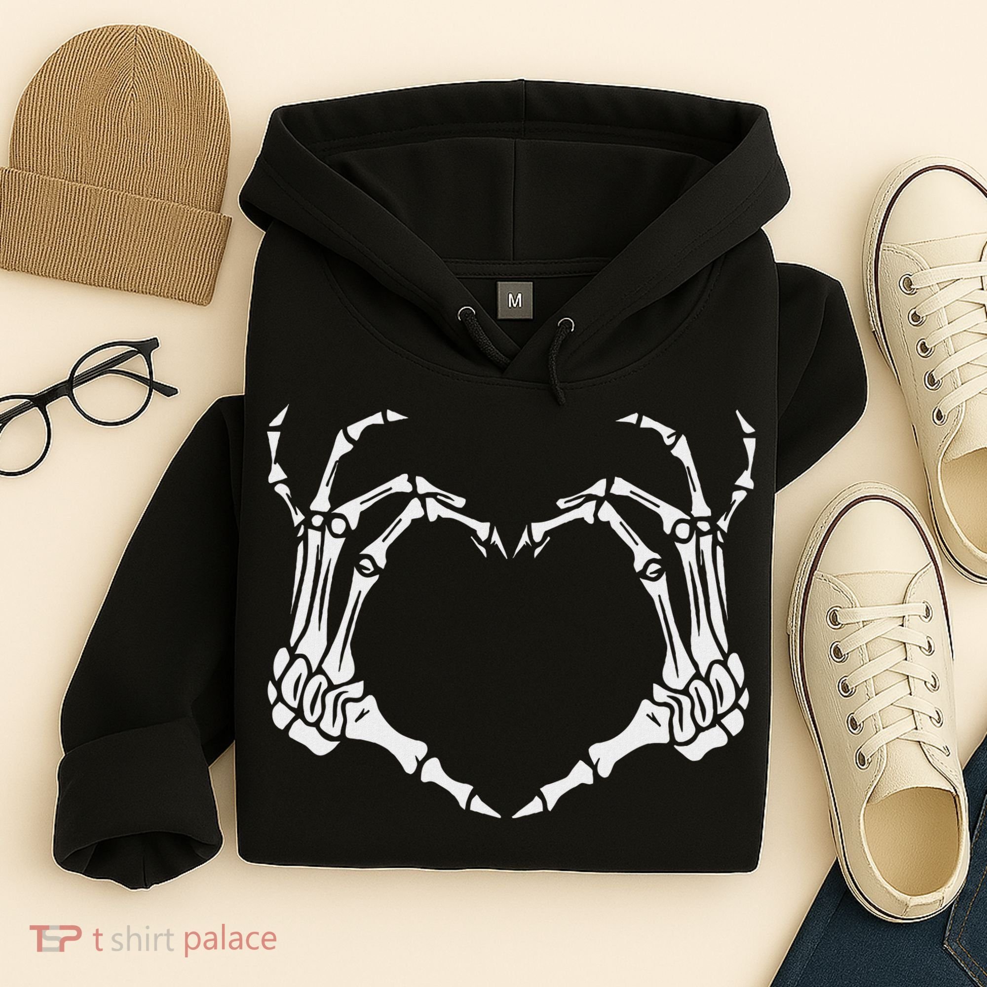 Skeleton Hand Heart Halloween Funny Bones Love Hoodie
