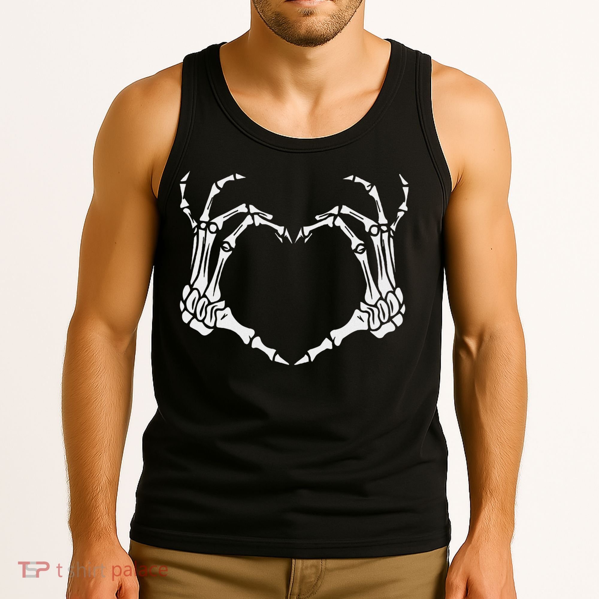 Skeleton Hand Heart Halloween Funny Bones Love Tank Top