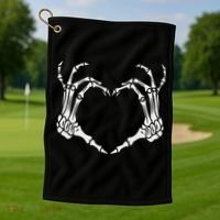 Skeleton Hand Heart Halloween Funny Bones Love Golf Towel thumb 1
