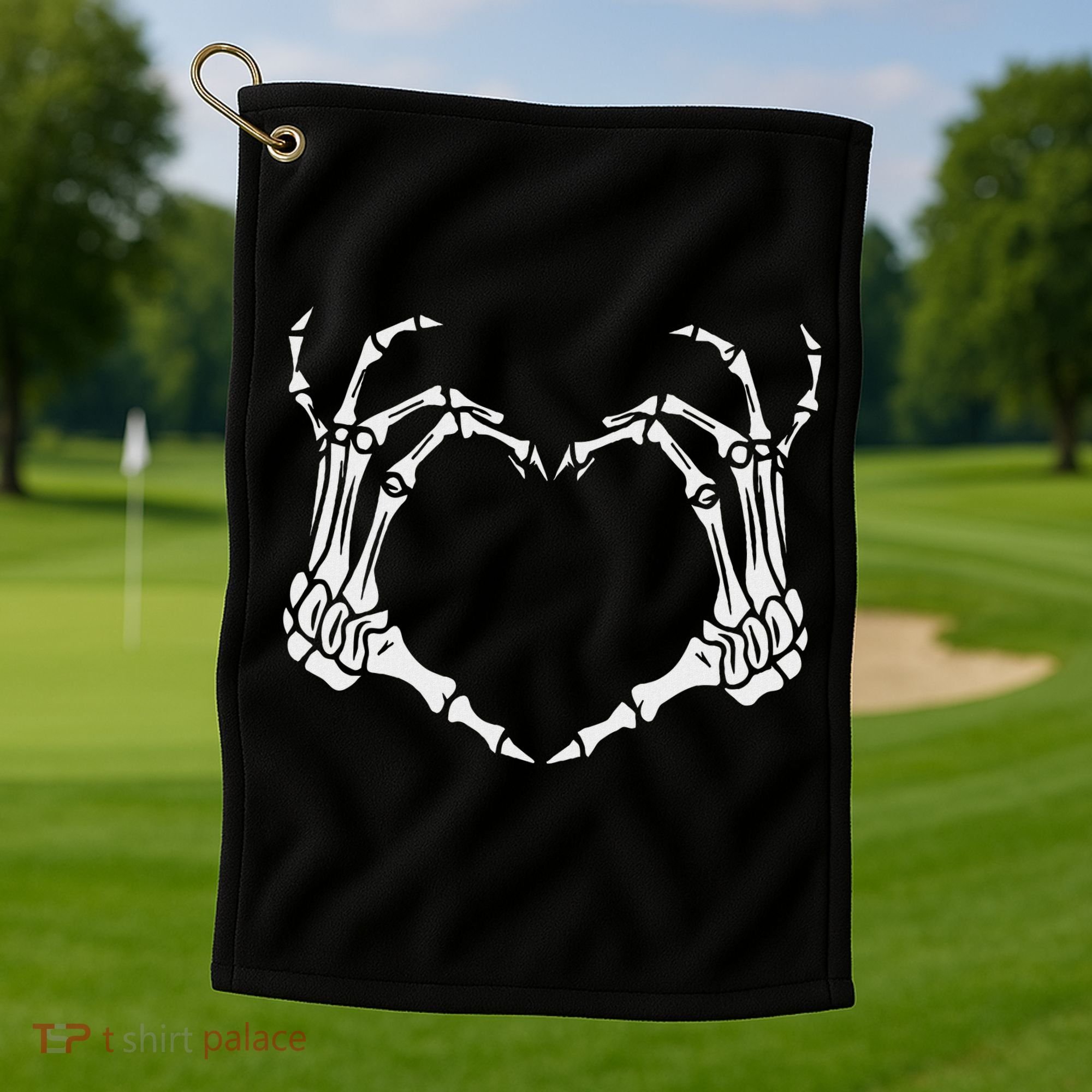 Skeleton Hand Heart Halloween Funny Bones Love Golf Towel