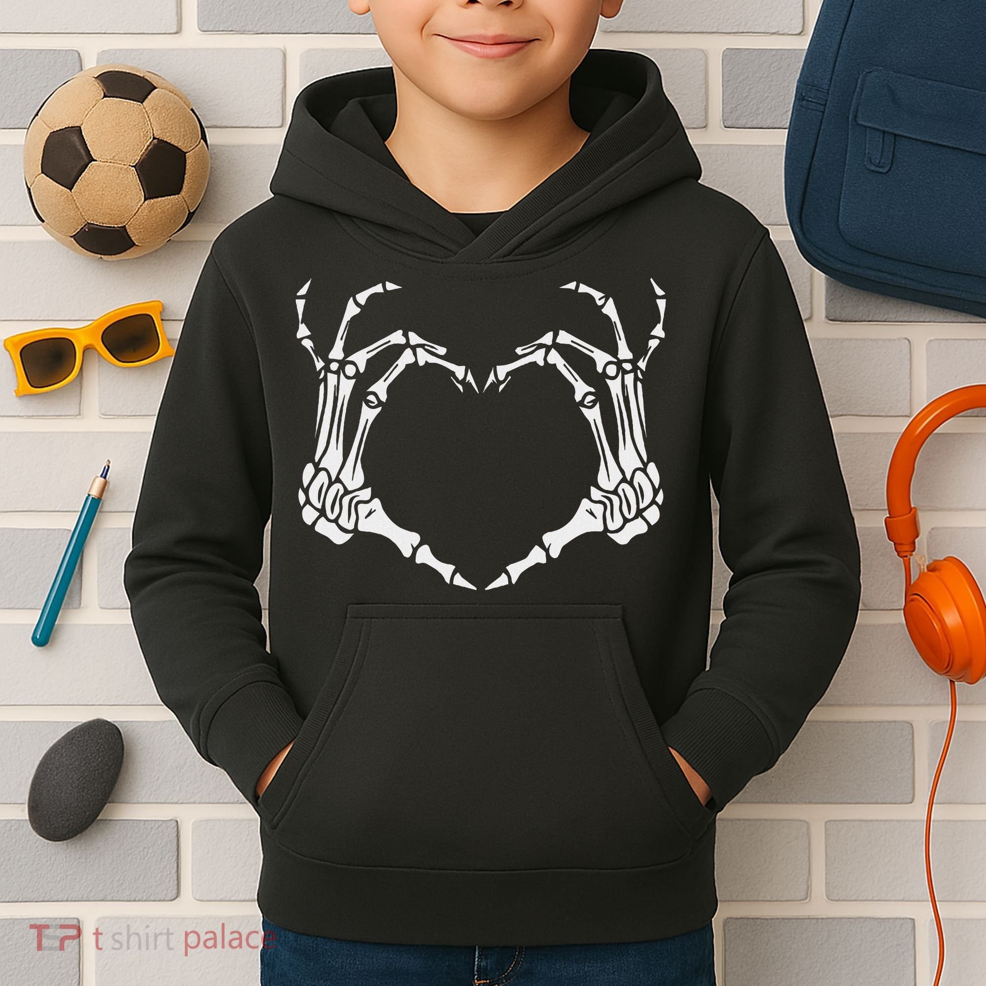 Skeleton Hand Heart Halloween Funny Bones Love Kids Hoodie
