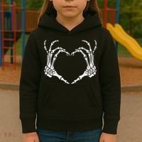Skeleton Hand Heart Halloween Funny Bones Love Kids Hoodie thumb 3