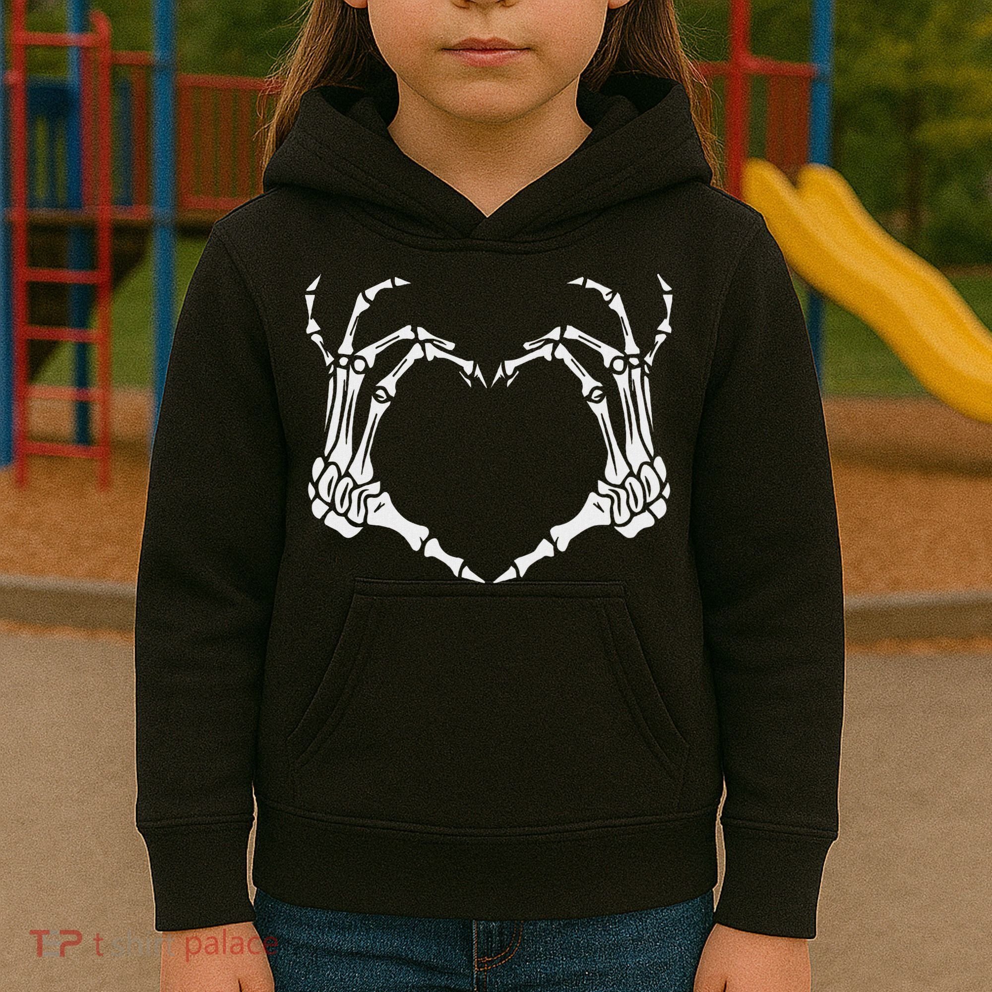 Skeleton Hand Heart Halloween Funny Bones Love Kids Hoodie