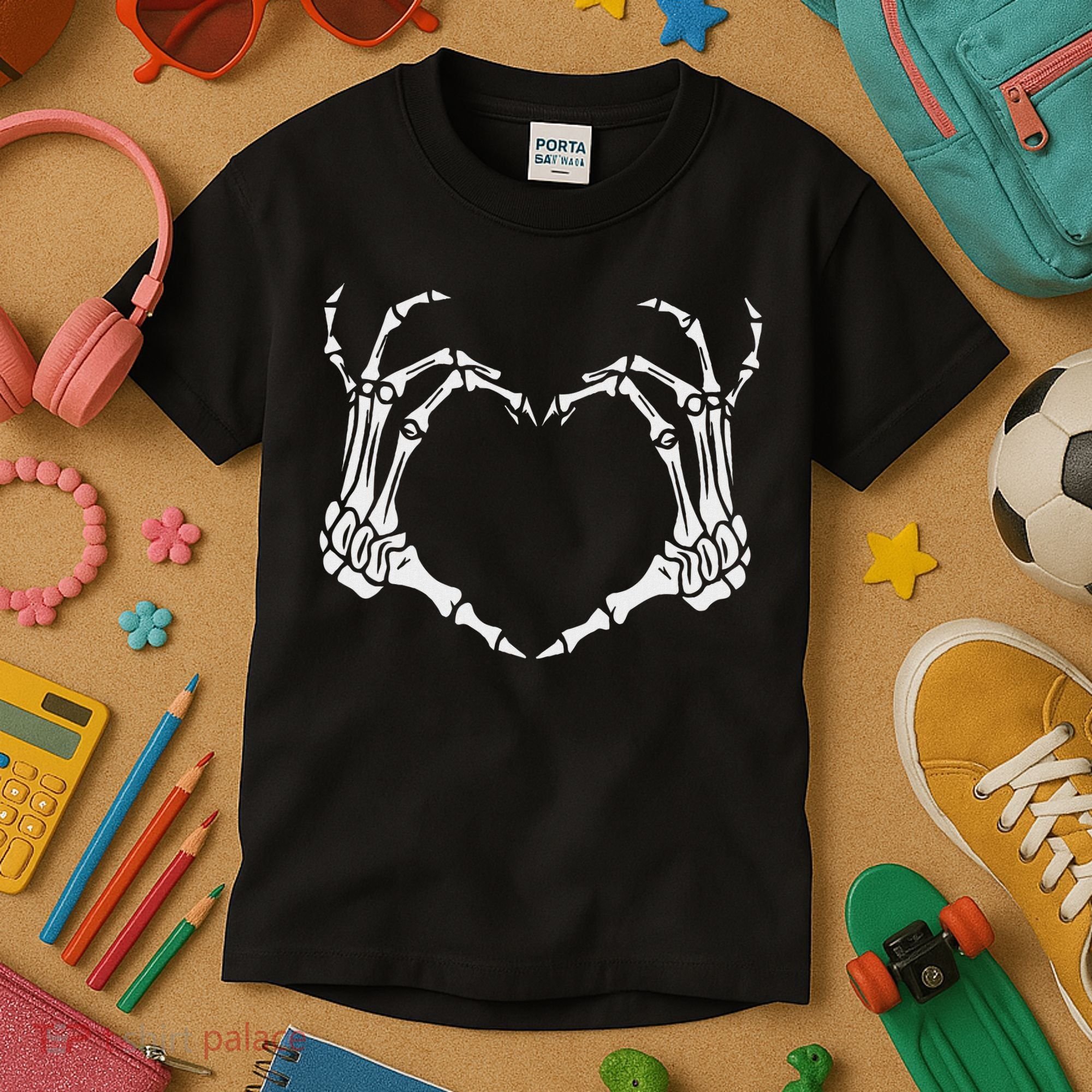 Skeleton Hand Heart Halloween Funny Bones Love Kids T-Shirt
