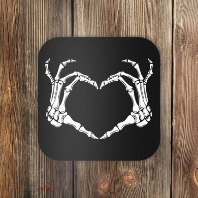 Skeleton Hand Heart Sign Funny Halloween Coaster