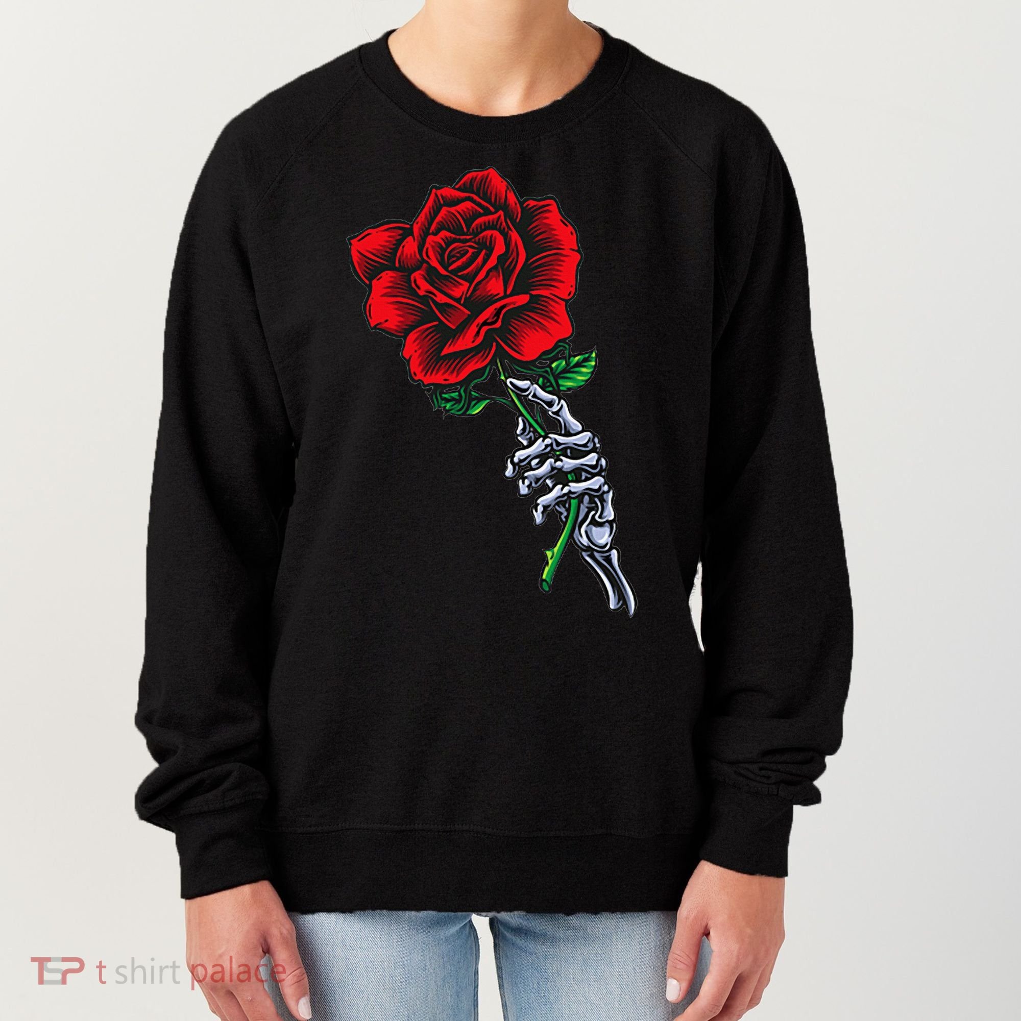 Skeleton Hand Holding Rose Aesthetic Red Flower Women's Sweatshirt