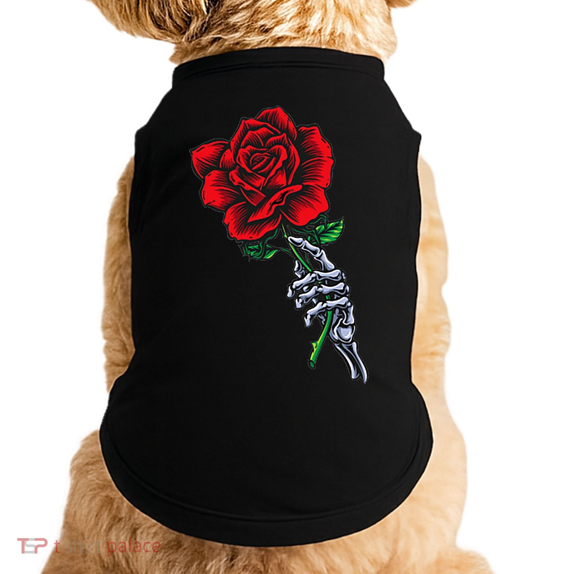 Skeleton Hand Holding Rose Aesthetic Red Flower Doggie Tank