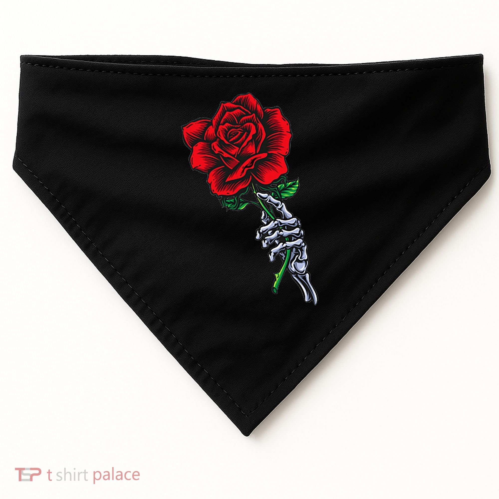 Skeleton Hand Holding Rose Aesthetic Red Flower USA-Made Doggie Bandana