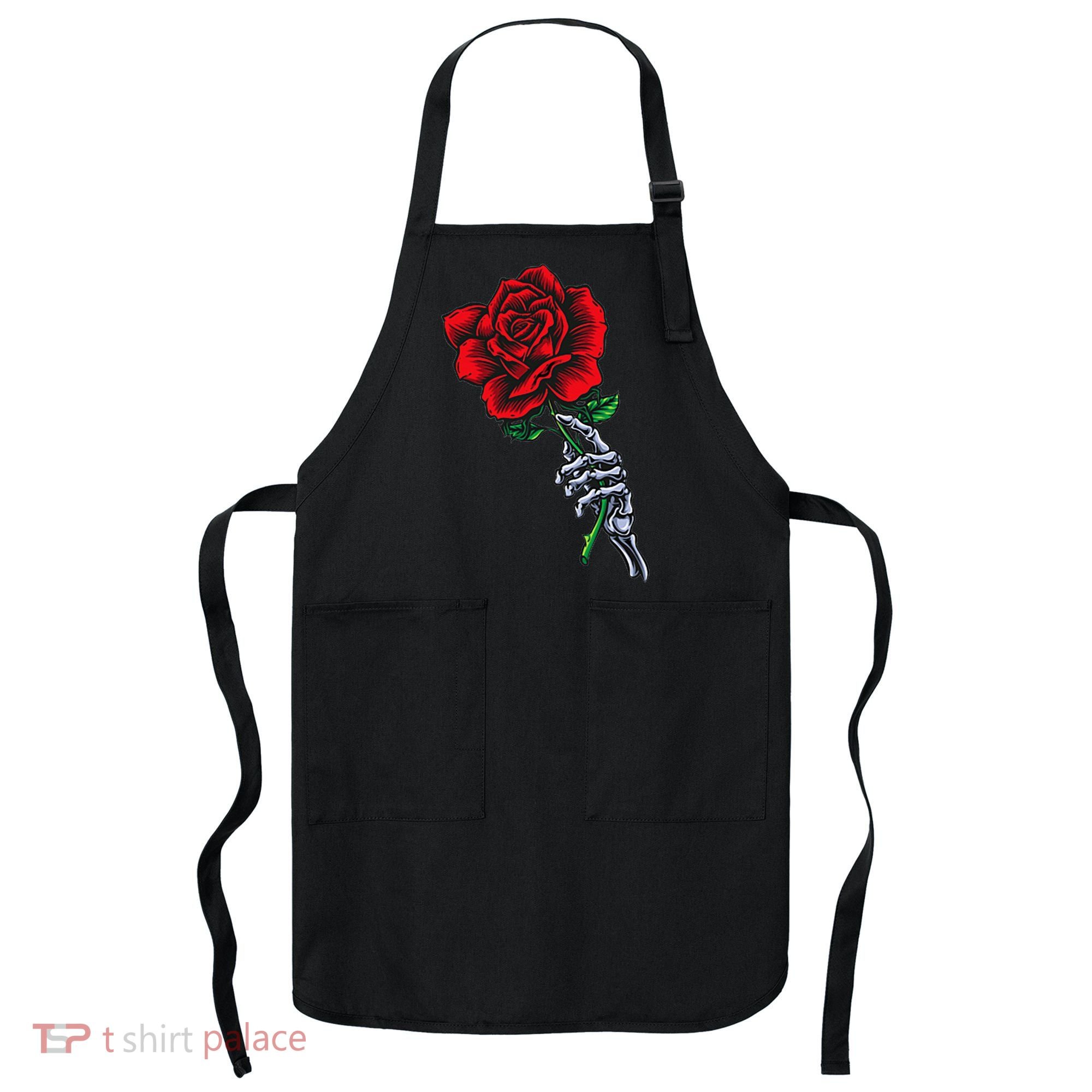 Skeleton Hand Holding Rose Aesthetic Red Flower Apron