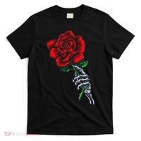 Skeleton Hand Holding Rose Aesthetic Red Flower T-Shirt thumb 0