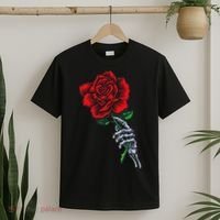 Skeleton Hand Holding Rose Aesthetic Red Flower T-Shirt thumb 2
