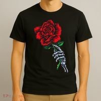 Skeleton Hand Holding Rose Aesthetic Red Flower T-Shirt thumb 3