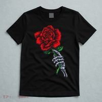 Skeleton Hand Holding Rose Aesthetic Red Flower T-Shirt thumb 5