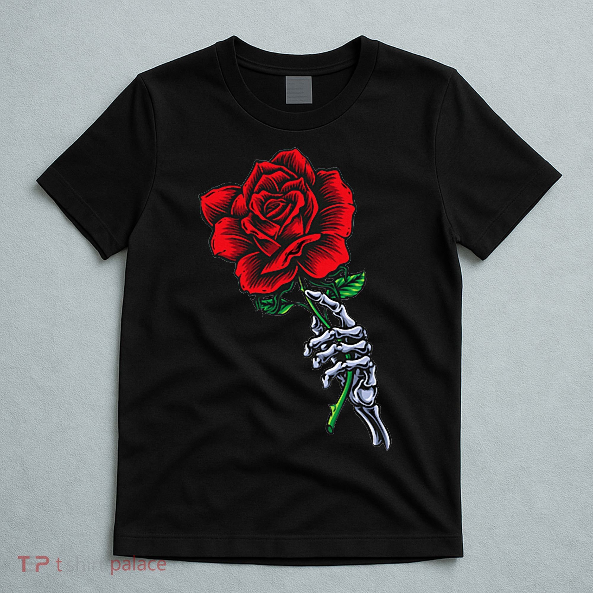 Skeleton Hand Holding Rose Aesthetic Red Flower T-Shirt