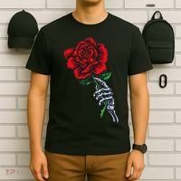Skeleton Hand Holding Rose Aesthetic Red Flower T-Shirt thumb 6