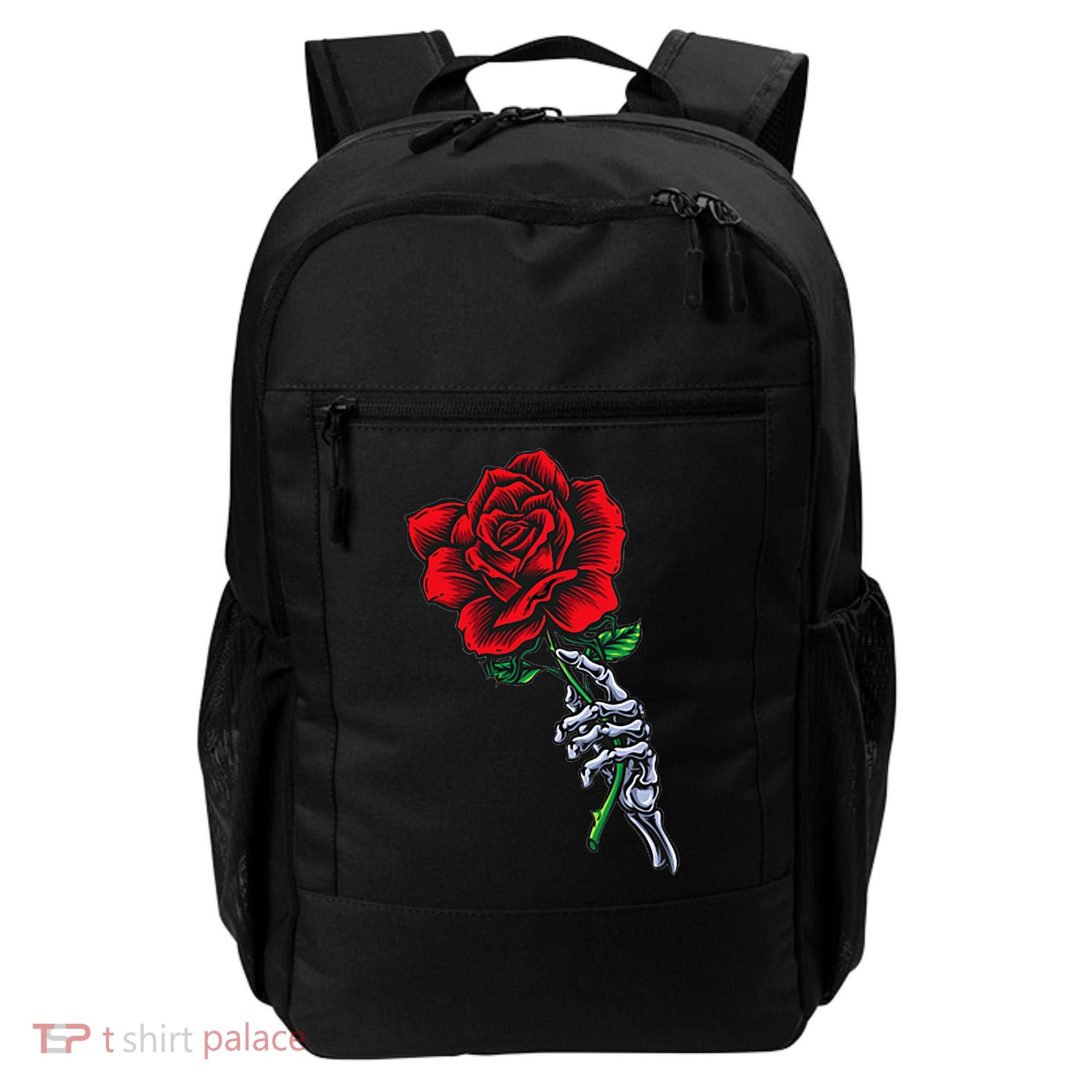 Skeleton Hand Holding Rose Aesthetic Red Flower Backpack