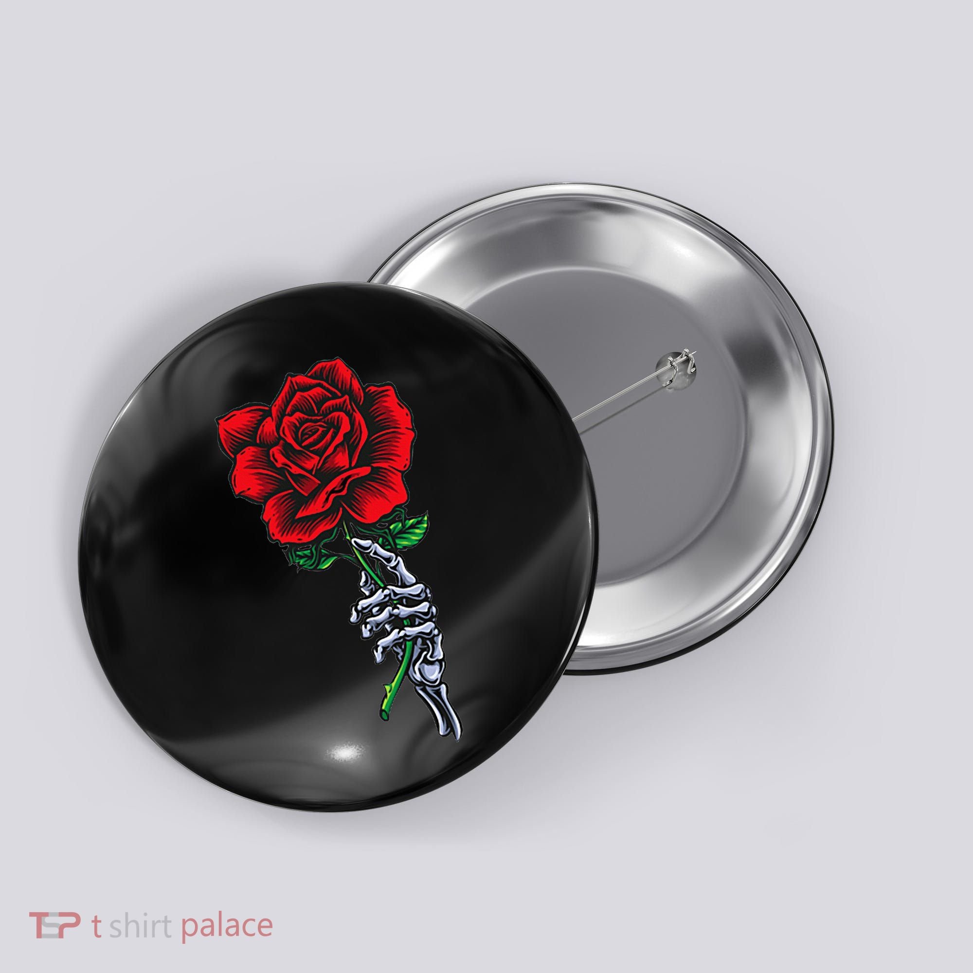 Skeleton Hand Holding Rose Aesthetic Red Flower Button