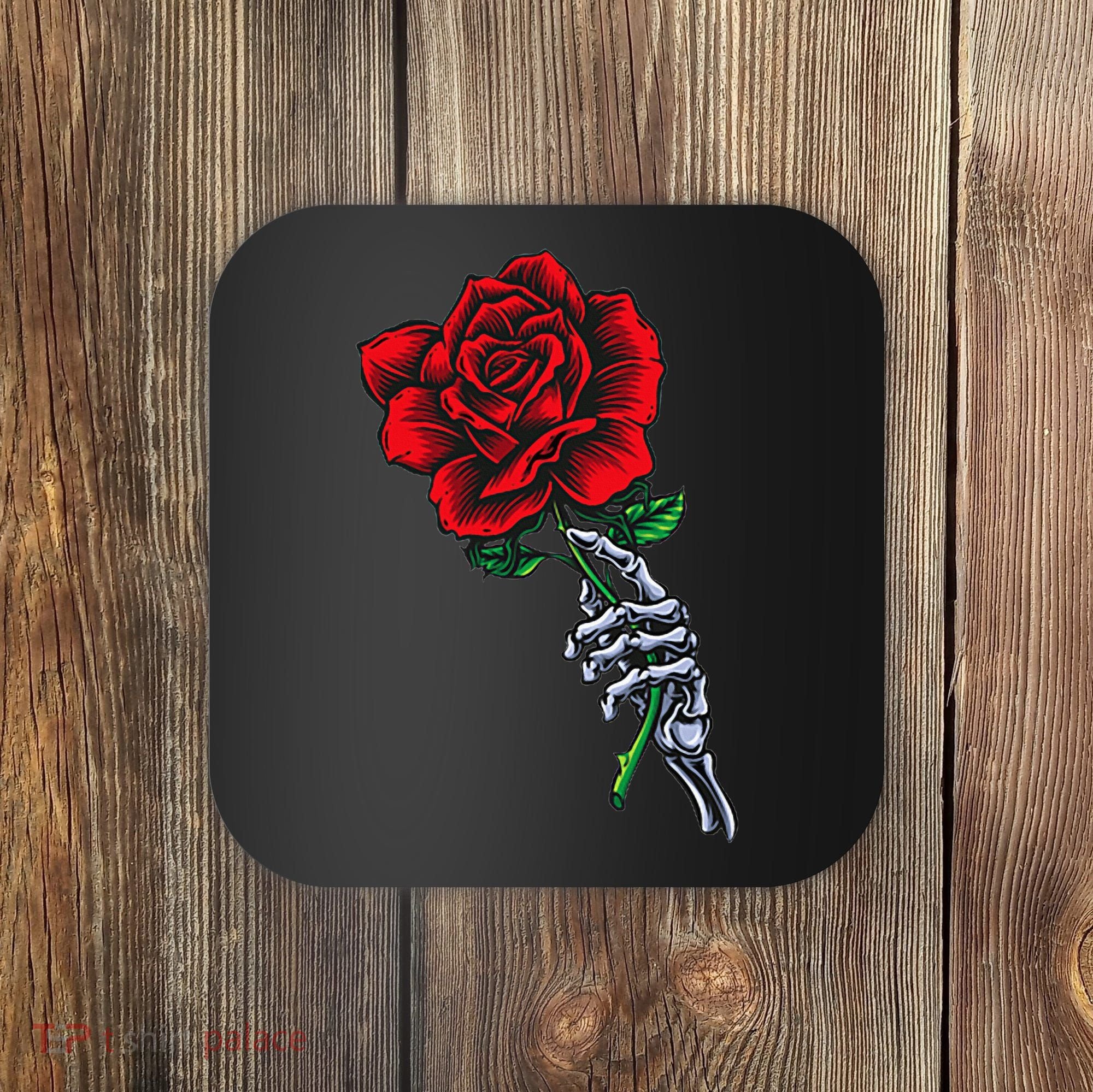 Skeleton Hand Holding Rose Aesthetic Red Flower Coaster