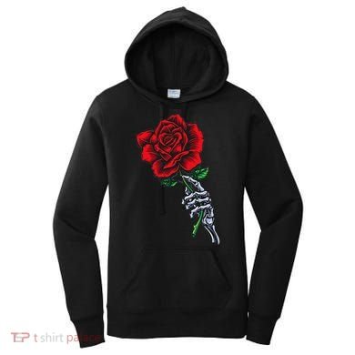 Skeleton Hand Holding Rose Aesthetic Red Flower Women's Hoodie