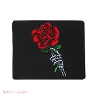 Skeleton Hand Holding Rose Aesthetic Red Flower Mousepad thumb 0