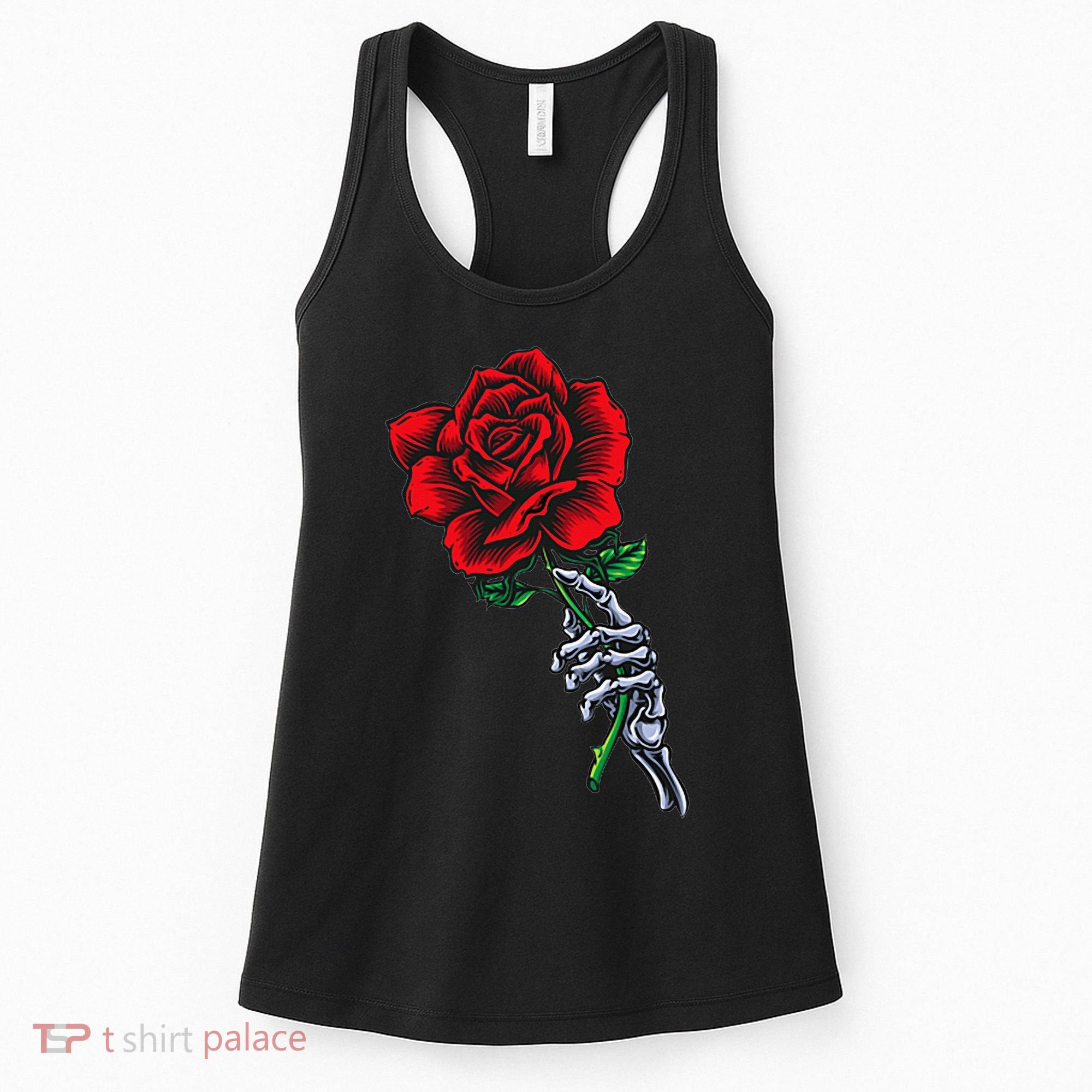 Skeleton Hand Holding Rose Aesthetic Red Flower Women's Tank Top