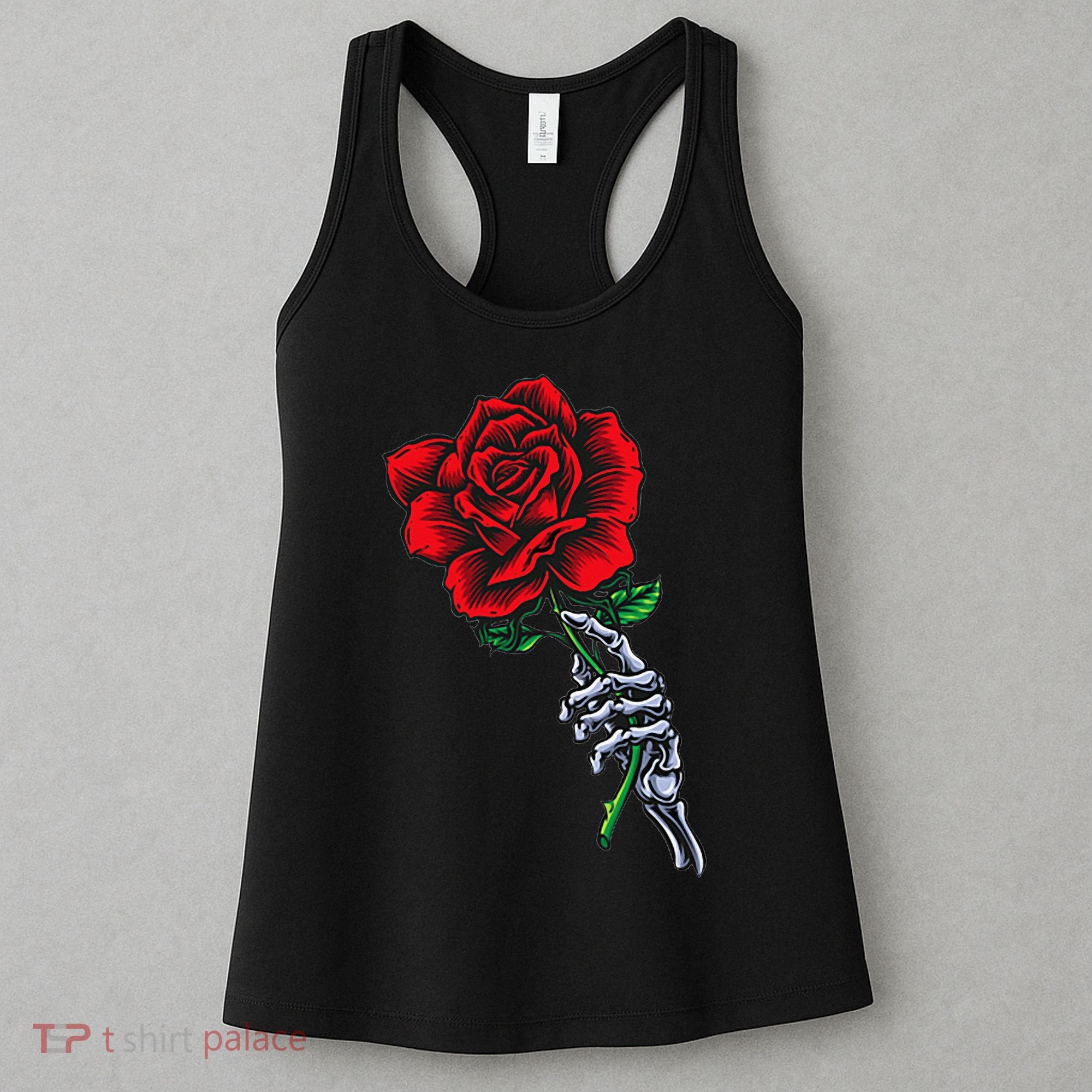 Skeleton Hand Holding Rose Aesthetic Red Flower Women's Tank Top