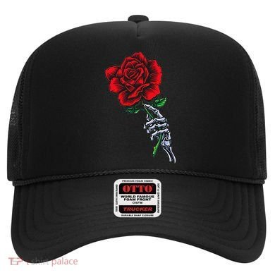 Skeleton Hand Holding Rose Aesthetic Red Flower Hat