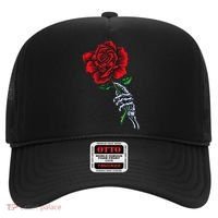 Skeleton Hand Holding Rose Aesthetic Red Flower Hat thumb 0