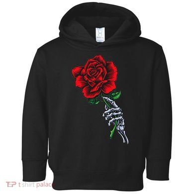Skeleton Hand Holding Rose Aesthetic Red Flower Toddler Hoodie