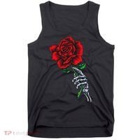 Skeleton Hand Holding Rose Aesthetic Red Flower Tank Top thumb 0