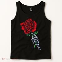Skeleton Hand Holding Rose Aesthetic Red Flower Tank Top thumb 2