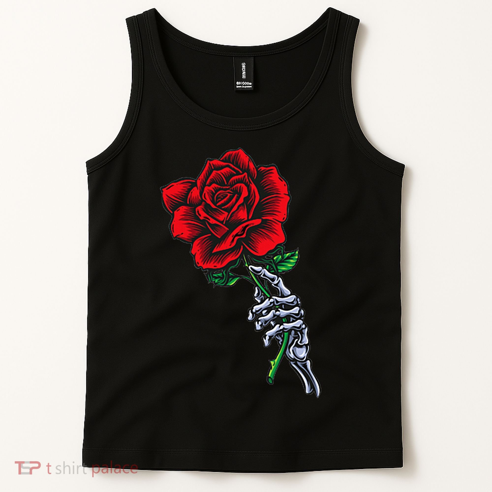 Skeleton Hand Holding Rose Aesthetic Red Flower Tank Top