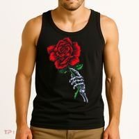 Skeleton Hand Holding Rose Aesthetic Red Flower Tank Top thumb 3