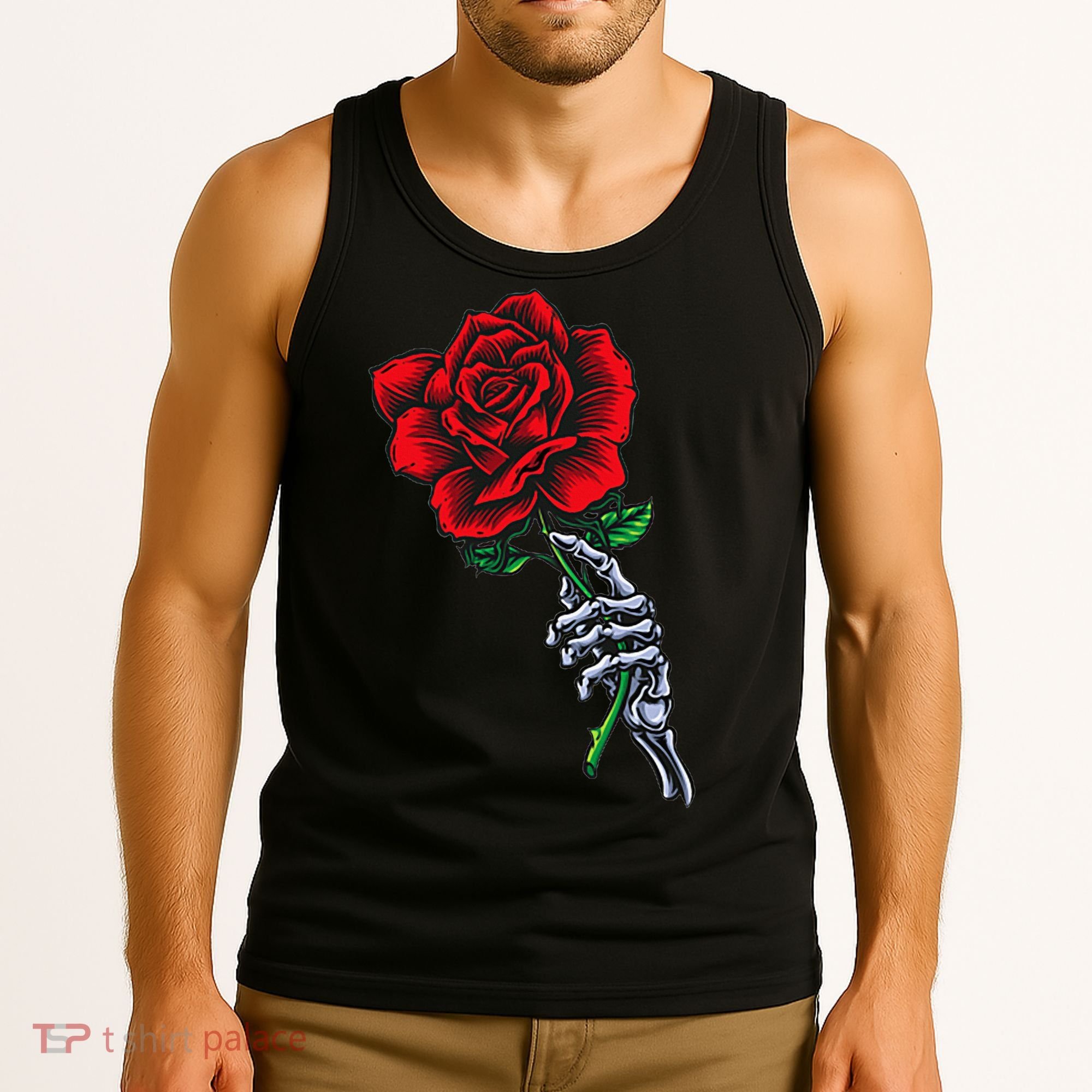 Skeleton Hand Holding Rose Aesthetic Red Flower Tank Top