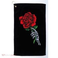 Skeleton Hand Holding Rose Aesthetic Red Flower Golf Towel thumb 0