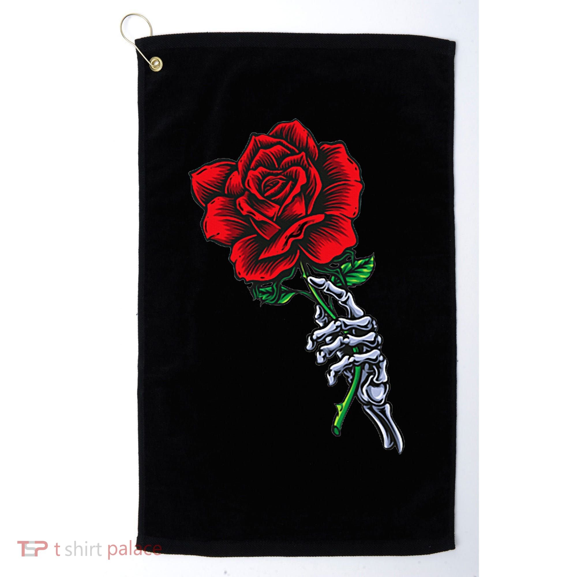 Skeleton Hand Holding Rose Aesthetic Red Flower Golf Towel