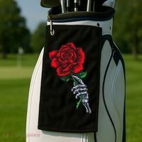 Skeleton Hand Holding Rose Aesthetic Red Flower Golf Towel thumb 2