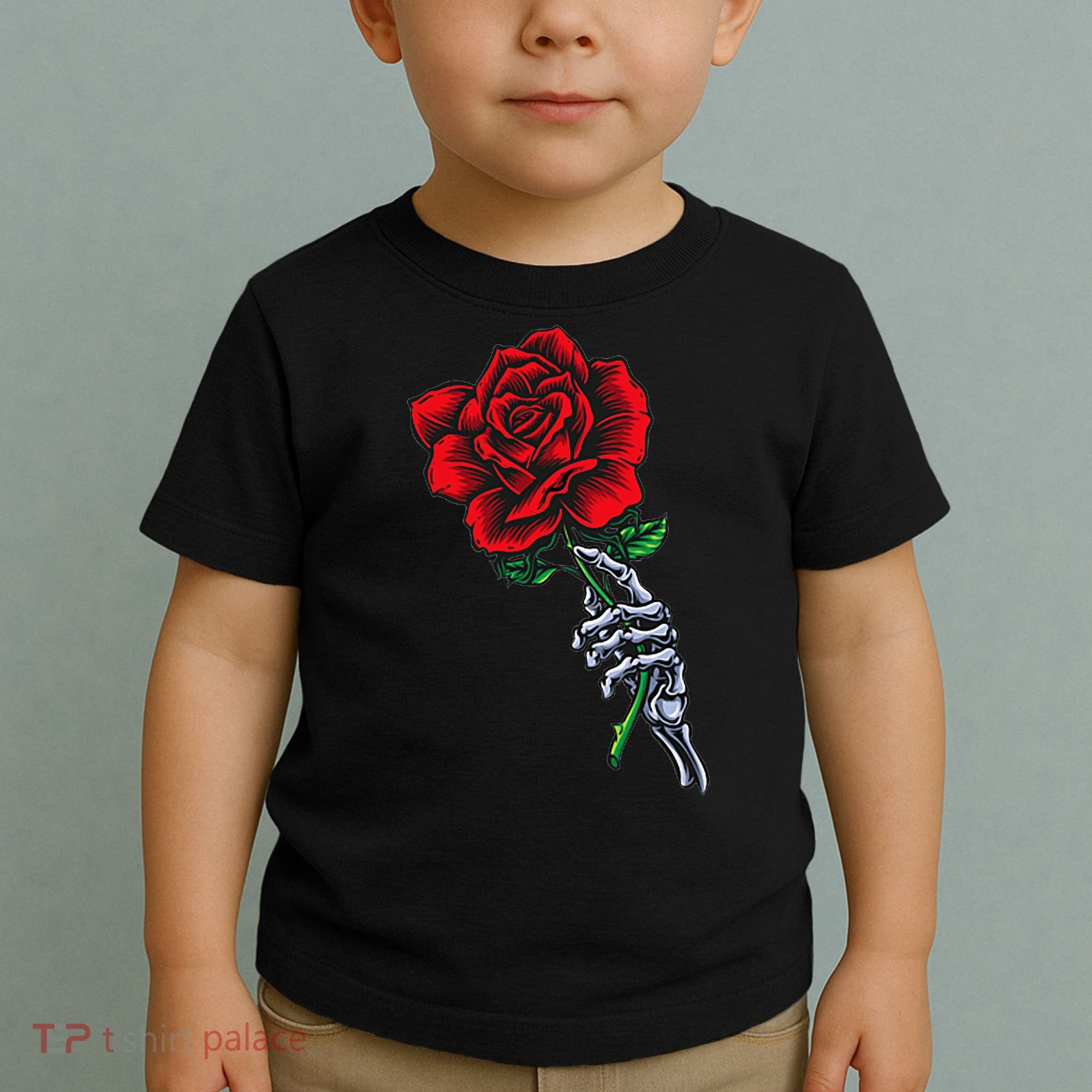 Skeleton Hand Holding Rose Aesthetic Red Flower Toddler T-Shirt