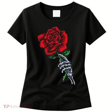 Skeleton Hand Holding Rose Aesthetic Red Flower Women's T-Shirt