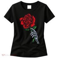 Skeleton Hand Holding Rose Aesthetic Red Flower Women's T-Shirt thumb 0