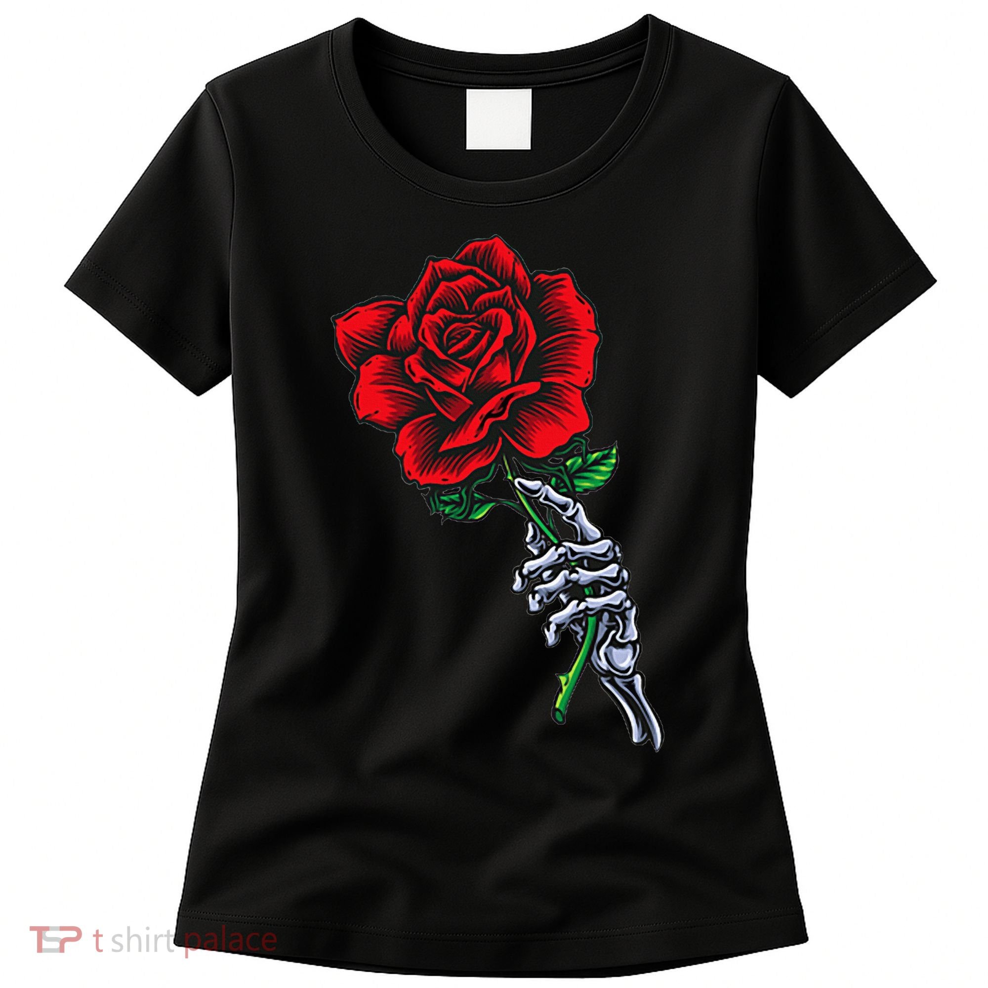 Skeleton Hand Holding Rose Aesthetic Red Flower Women's T-Shirt