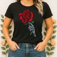 Skeleton Hand Holding Rose Aesthetic Red Flower Women's T-Shirt thumb 2