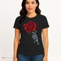 Skeleton Hand Holding Rose Aesthetic Red Flower Women's T-Shirt thumb 4