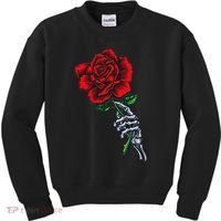 Skeleton Hand Holding Rose Aesthetic Red Flower Kids Sweatshirt thumb 0