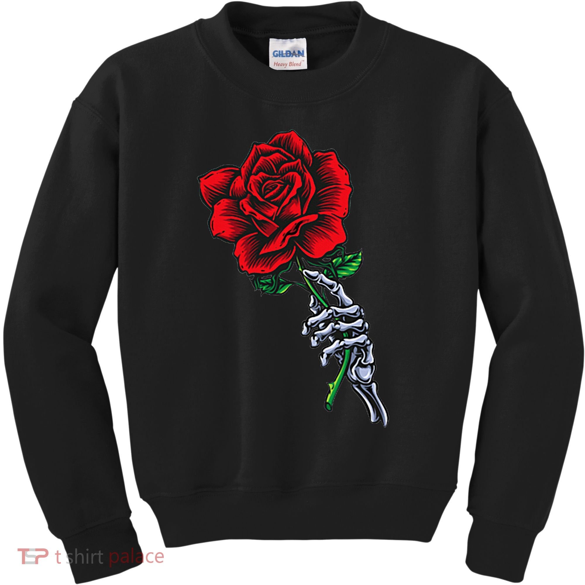 Skeleton Hand Holding Rose Aesthetic Red Flower Kids Sweatshirt