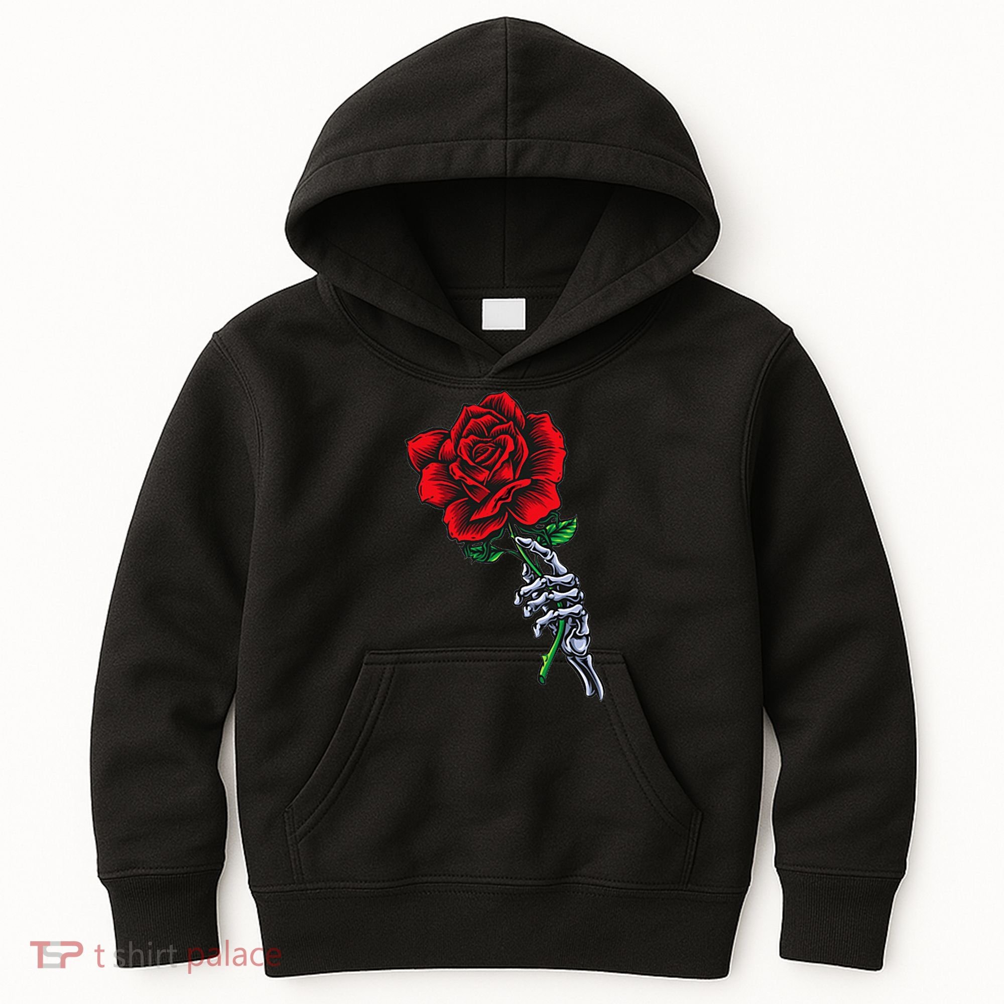 Skeleton Hand Holding Rose Aesthetic Red Flower Kids Hoodie