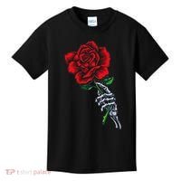 Skeleton Hand Holding Rose Aesthetic Red Flower Kids T-Shirt thumb 0