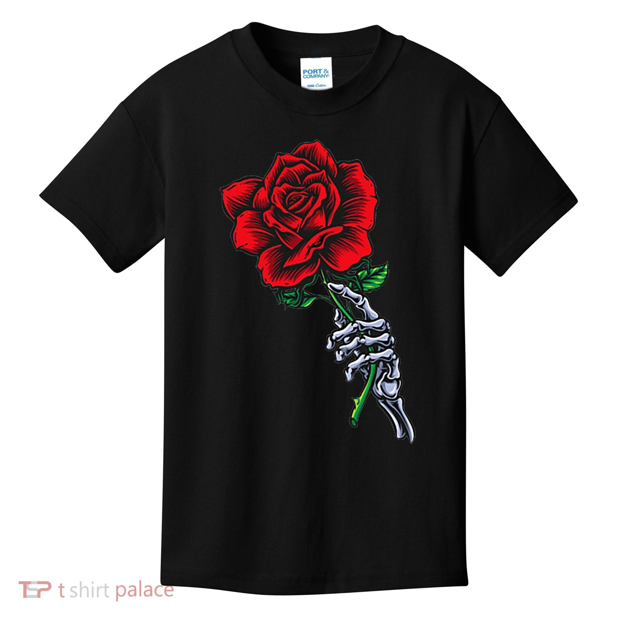 Skeleton Hand Holding Rose Aesthetic Red Flower Kids T-Shirt