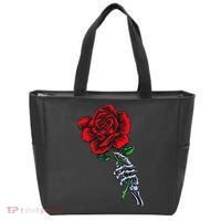 Skeleton Hand Holding Rose Aesthetic Red Flower Tote Bag thumb 0
